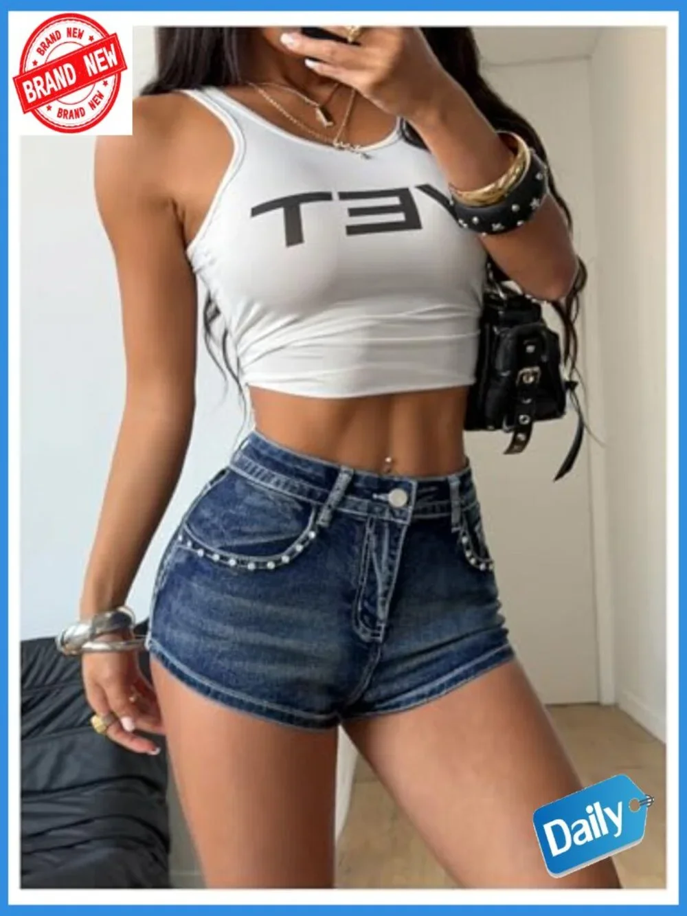 Y2K Sparkly Rhinestone Embroidered Jean Mini Shorts Festival Rave Outfits